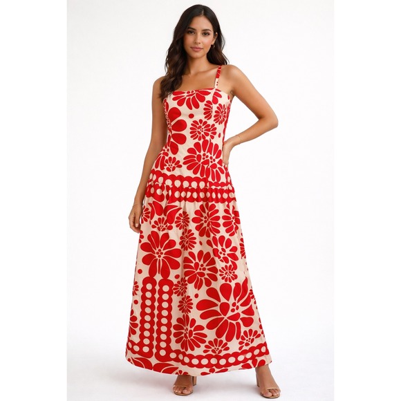 Commense Dresses & Skirts - Commense Red Floral Maxi Dress Sleeveless Summer A-Line Flowy Sundress Size S‎